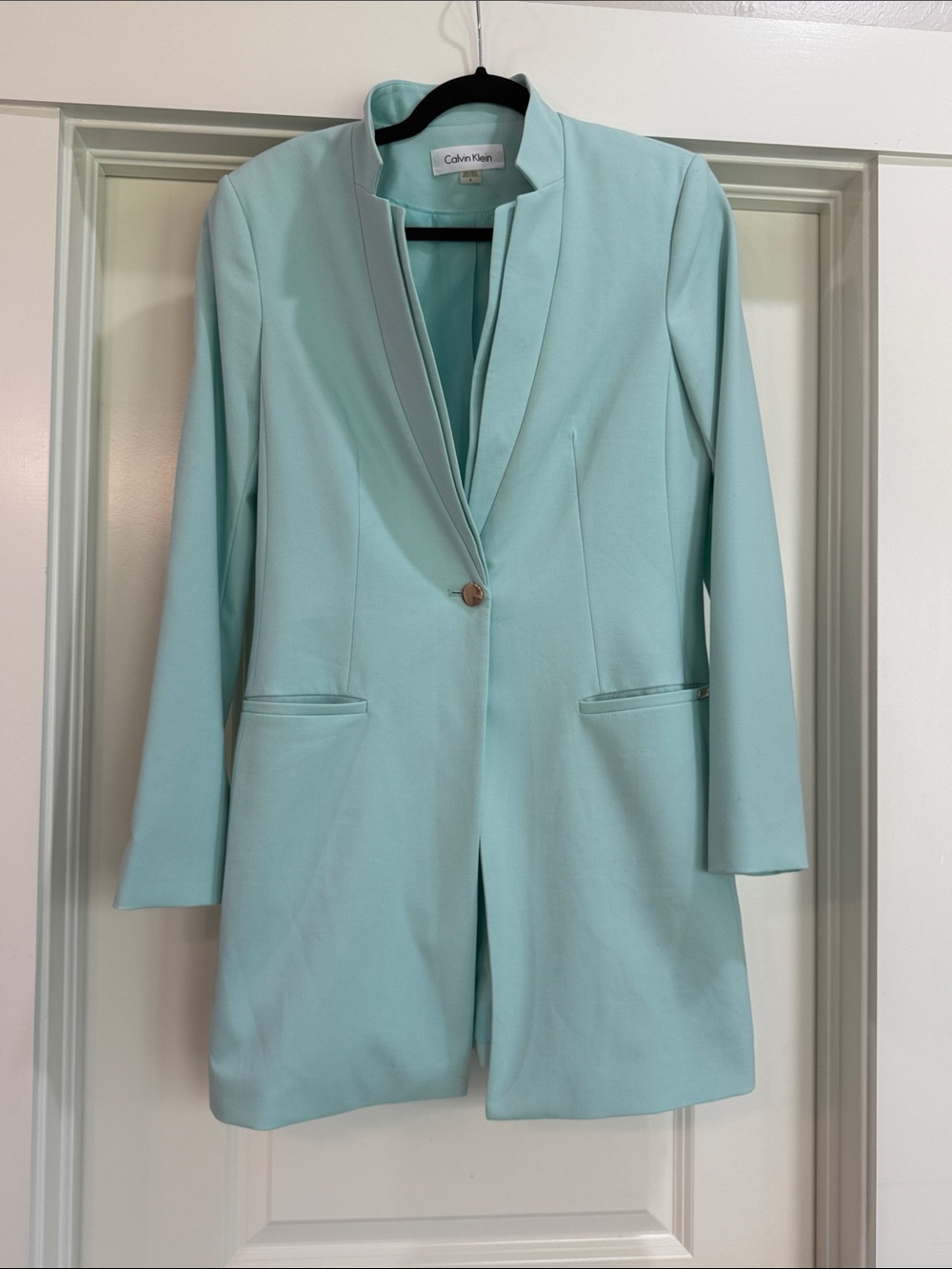 Calvin Klein Women's Aqua Single-Button Longline Blazer